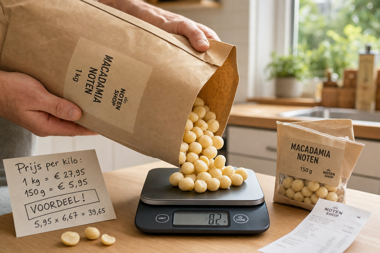 Prijsvergelijking macadamia noten bulk versus kleine verpakkingen