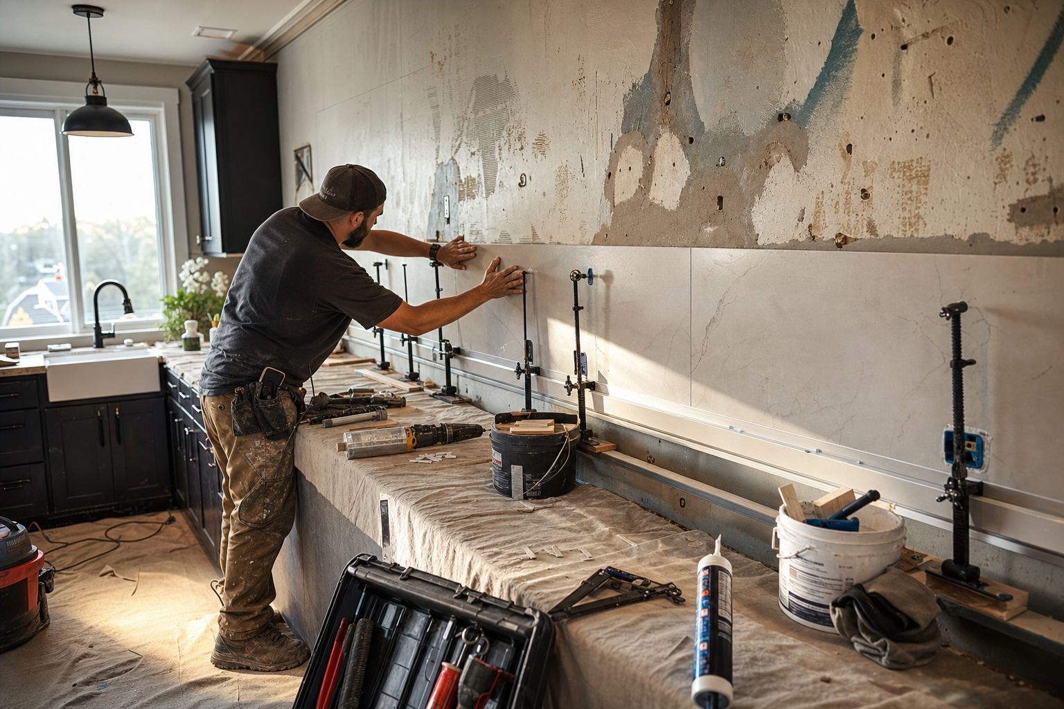 Montage van PVC wandtegels met lijm