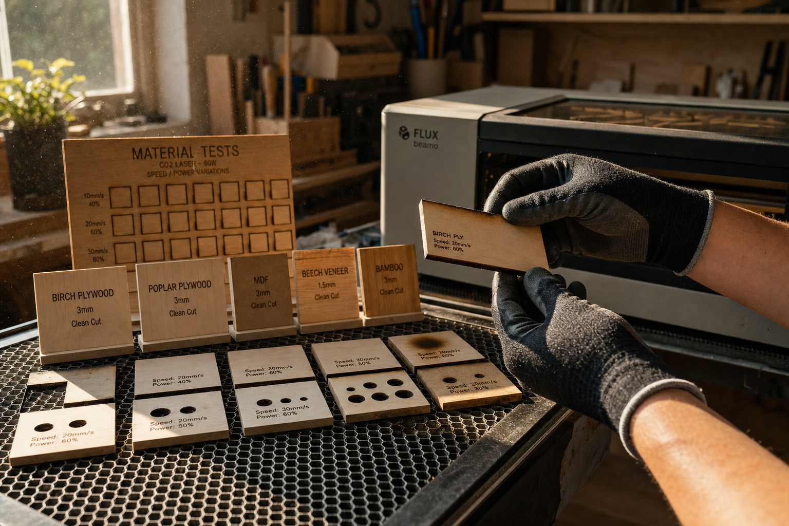 Hout lasersnijden verschillende houtsoorten